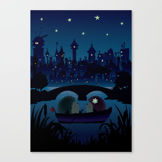 Hedgehogs in the night Canvas Print
