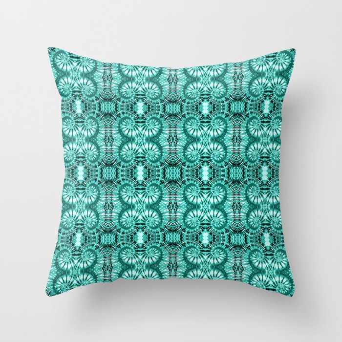 Teal & White Curly Spirals Throw Pillow