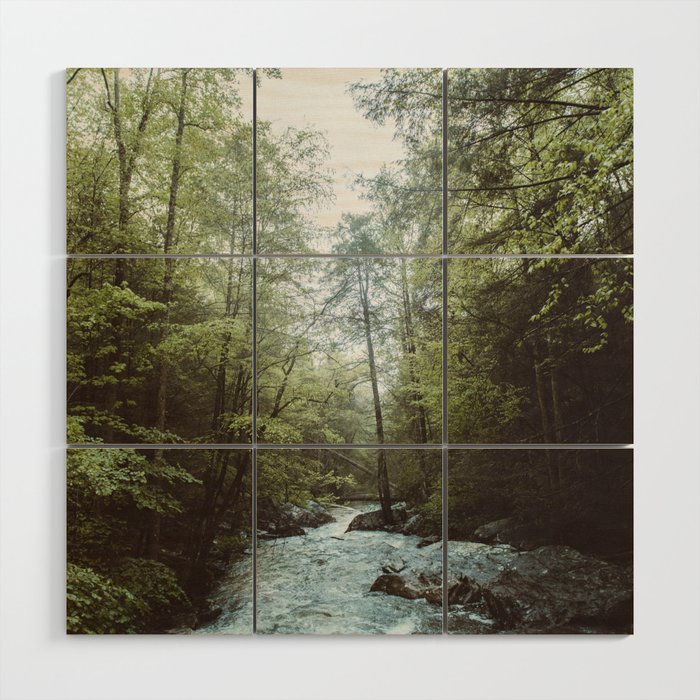 Peaceful Forest, Green Trees and Creek, Relaxing Water Sounds Wood Wall Art