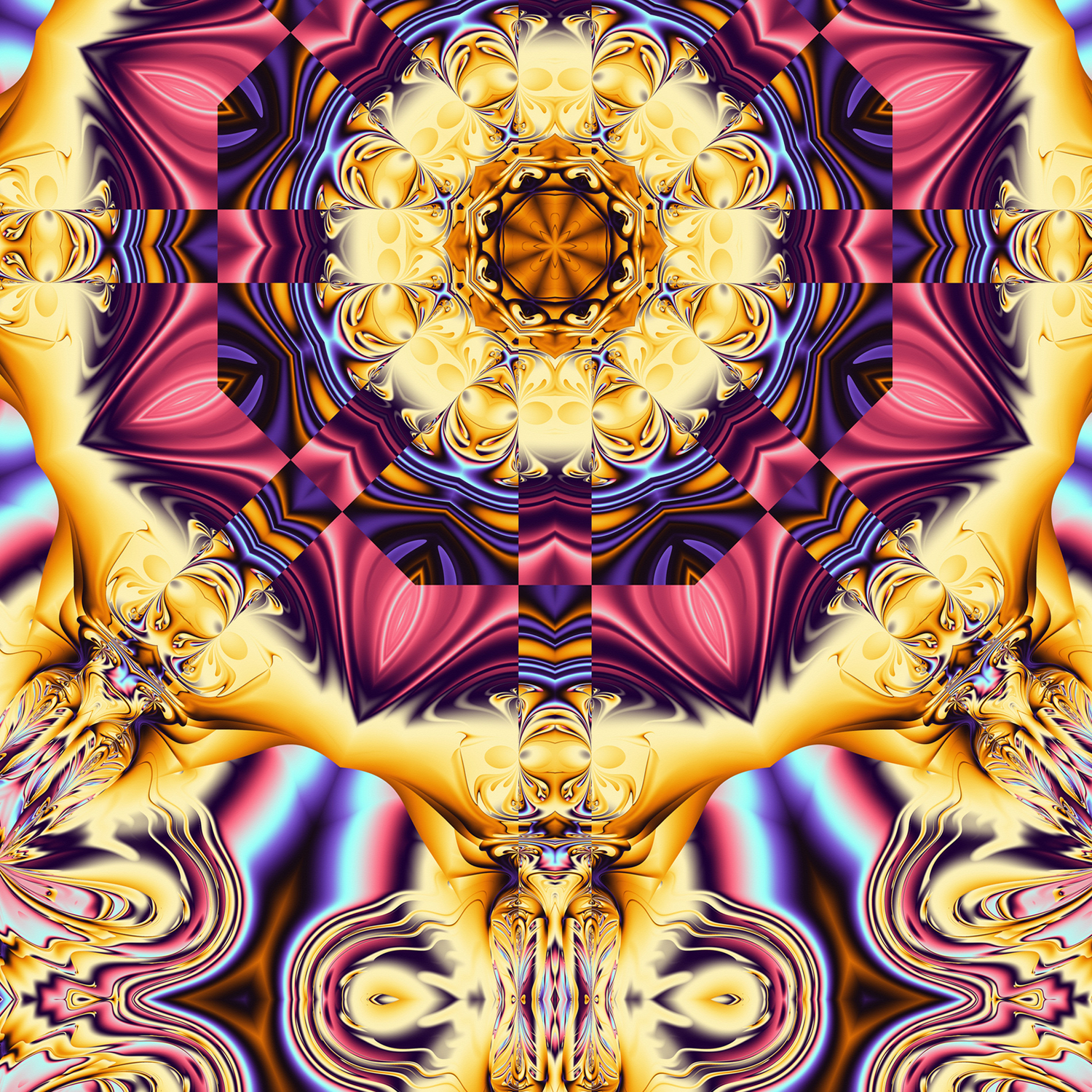 Summer Feelings Fractal Abstract Kaleidoscope Pattern Leggings By