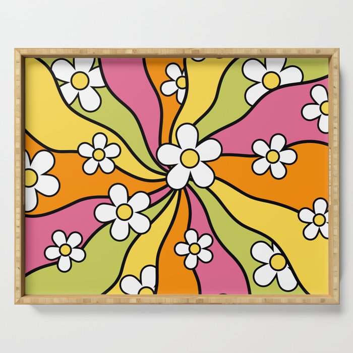 Wavy Daisies Pattern Serving Tray