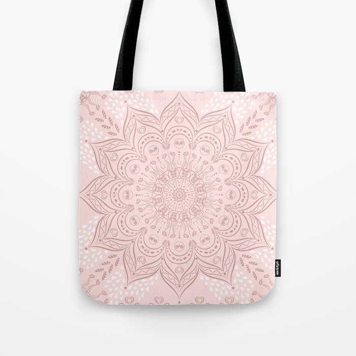 Elegant Blush Pink Boho Mandala Tote Bag