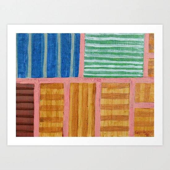 Beautiful Stripes Pattern within a Pink Grid Art Print