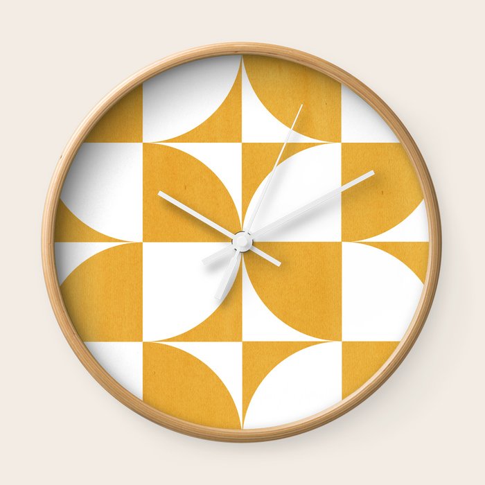 Quadrants (Mustard Yellow) Wall Clock by Summer Sun Home Art Society6