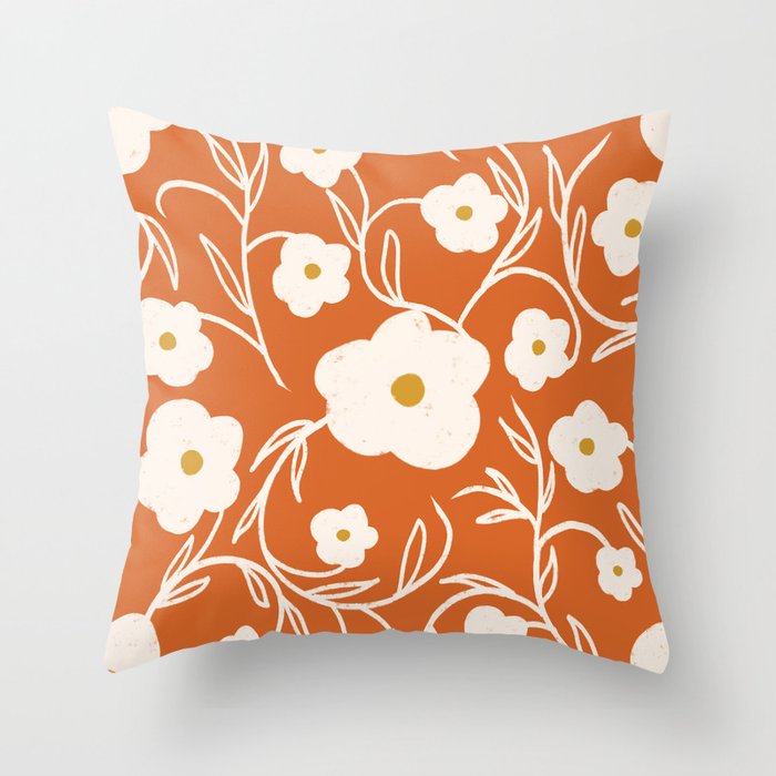 Boho Floriography Modern Daisy Orange Throw Pillow