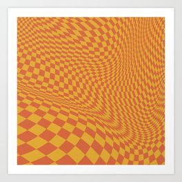 Checkered Wave Red Orange Art Print