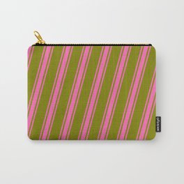 [ Thumbnail: Green & Hot Pink Colored Lines/Stripes Pattern Carry-All Pouch ]