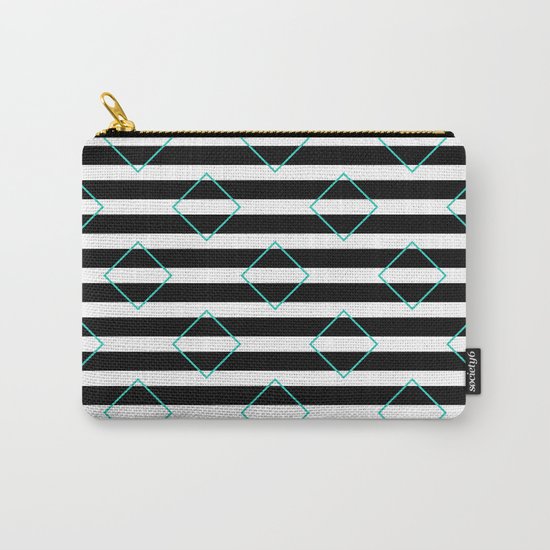 Black and White Stripes And Cyan Blue Squares Pattern Carry-All Pouch