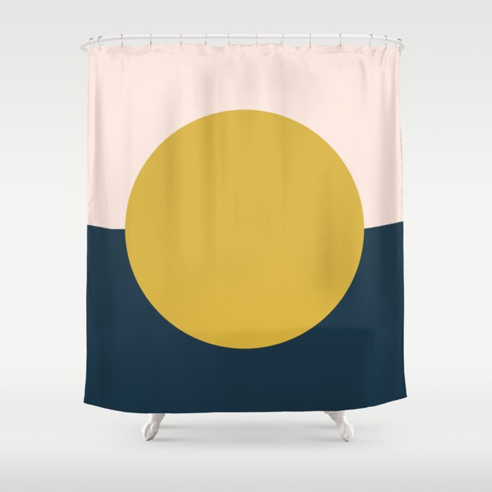 Horizon Mustard Yellow Sun Dot On Pale Blush Pink And Navy Blue