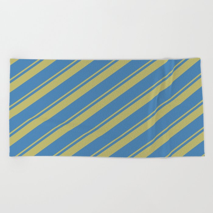 Dark Khaki and Blue Colored Stripes Pattern Beach Towel