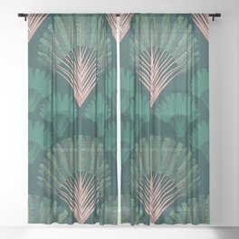 Ravenala madagascariensis seamless pattern. Vintage texture with fan foliage on a dark background. Hand drawn Vintage illustration with an exotic giant palm tree.  Sheer Curtain