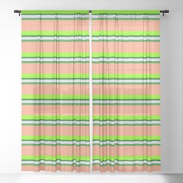 [ Thumbnail: Colorful Lavender, Forest Green, Light Salmon, Chartreuse, and Dark Green Colored Lined Pattern Sheer Curtain ]