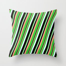 [ Thumbnail: Light Salmon, Lime Green, Light Cyan, and Black Colored Lines/Stripes Pattern Throw Pillow ]