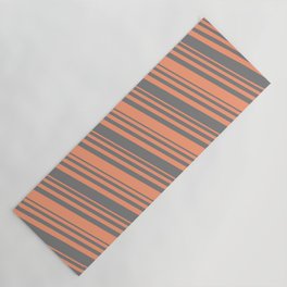 [ Thumbnail: Grey and Light Salmon Colored Lined Pattern Yoga Mat ]