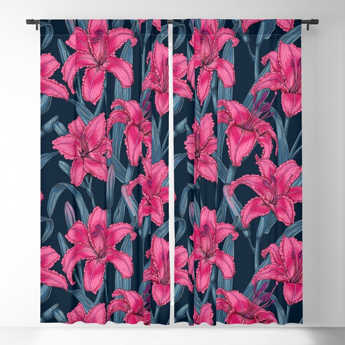 Pink lily flowers Blackout Curtain