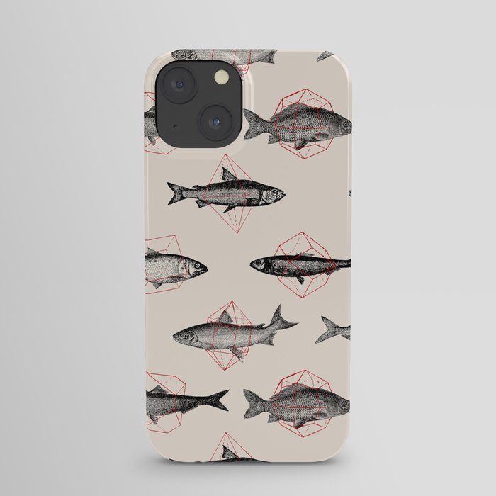 Fishes In Geometrics (Red) iPhone Case