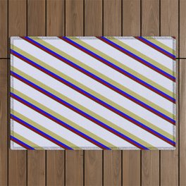 [ Thumbnail: Lavender, Dark Khaki, Blue, Maroon, and Aquamarine Colored Striped/Lined Pattern Outdoor Rug ]