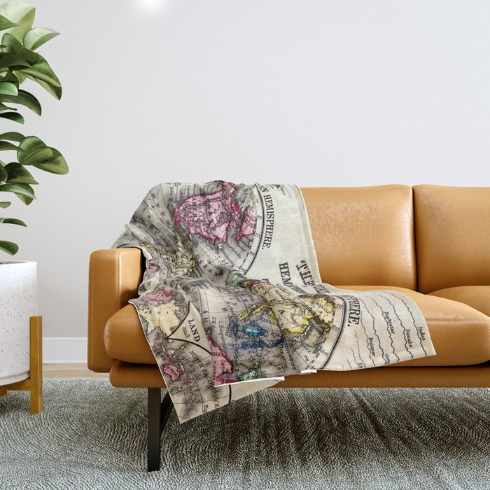 Vintage Map of The World (1864) - Stylized Throw Blanket