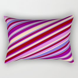 [ Thumbnail: Eyecatching Purple, Orchid, Tan, Slate Blue & Maroon Colored Lined Pattern Rectangular Pillow ]