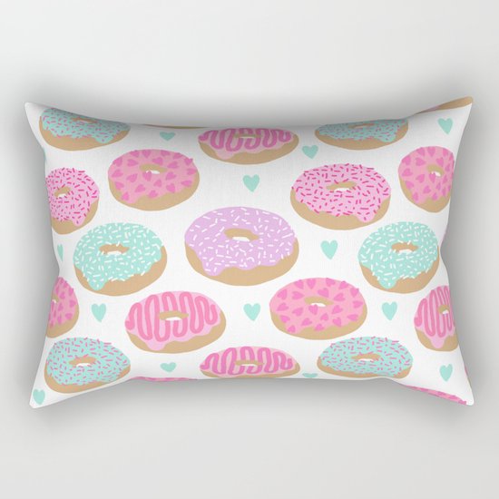 Donut hearts pastel colors love happy hipster foodie funny valentines day Rectangular Pillow