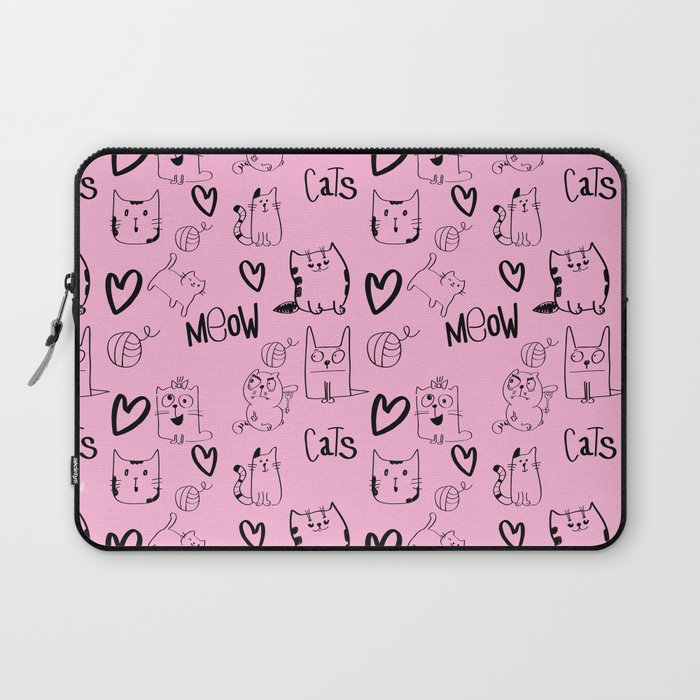 Pink cartoon cat pattern Laptop Sleeve