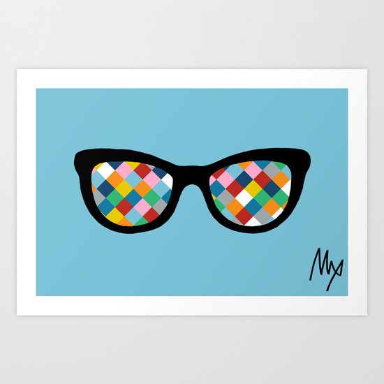 Diamond Eyes on Blue Art Print