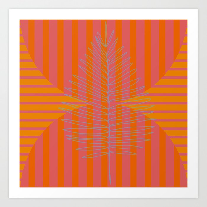 Striped Palm Leaf Geometric Design With Doodle Elements Art Print
