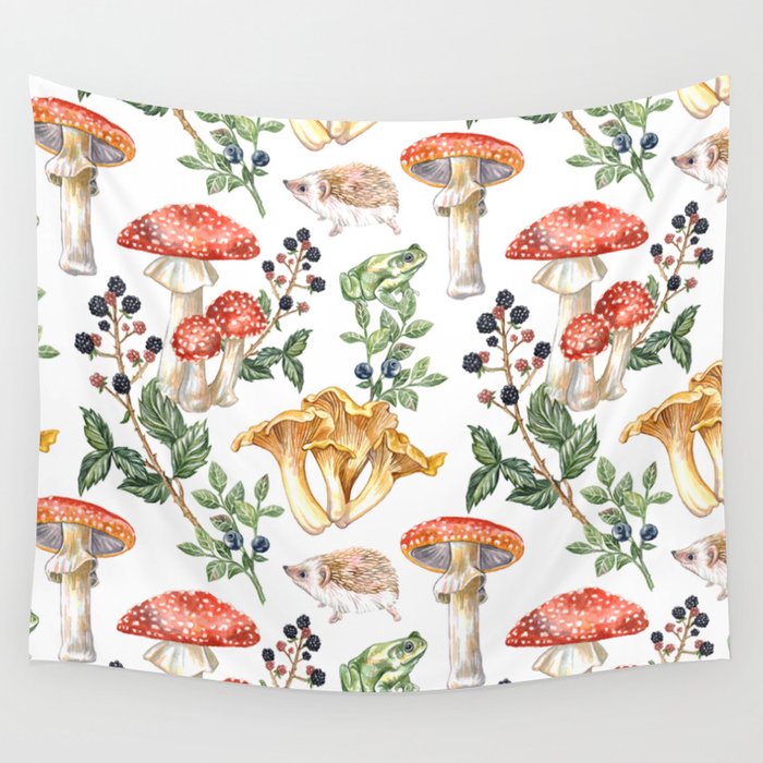 Woodland Mushrooms & Hedgehogs Wall Tapestry