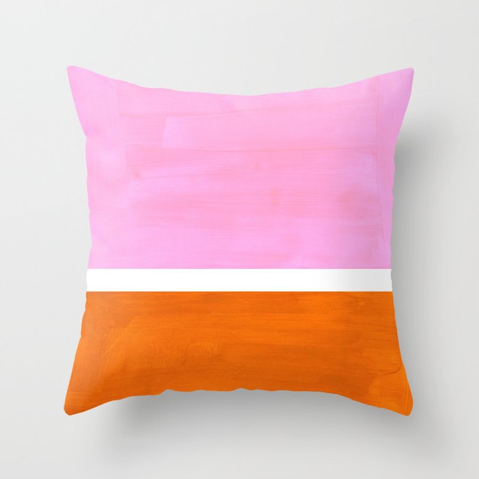 Pastel Neon Pink Yellow Ochre Mid Century Modern Abstract Minimalist Rothko Color Field Squares Throw Pillow