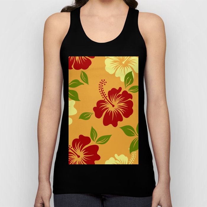 Orange Red Yellow Hawaiian Floral Background Hibiscus Flowers Tank Top