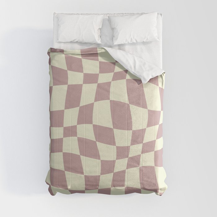 Warped Checkered Pattern (dusty rose pink/cream) Comforter