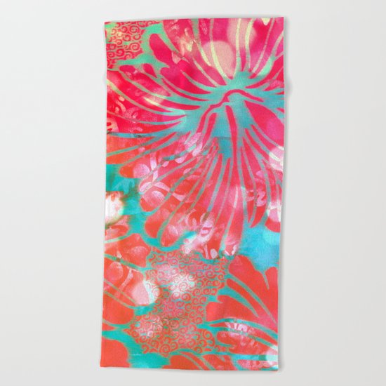 Blue Water Hibiscus Snowfall Beach Towel