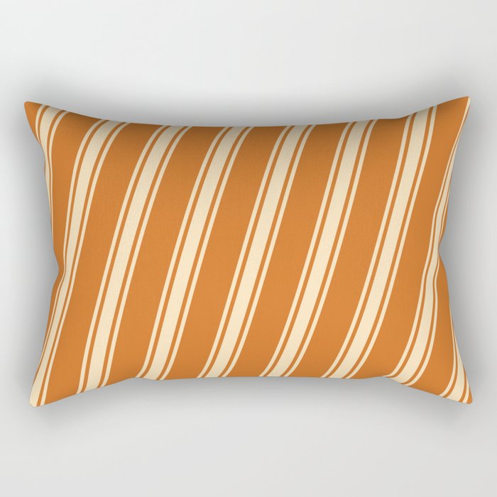 Chocolate & Beige Colored Lined/Striped Pattern Rectangular Pillow