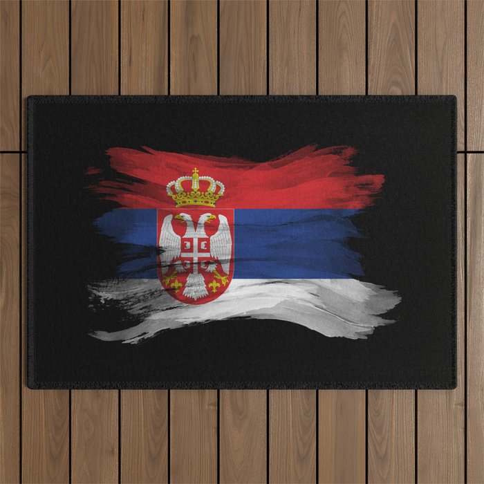 Serbia flag brush stroke, national flag Outdoor Rug