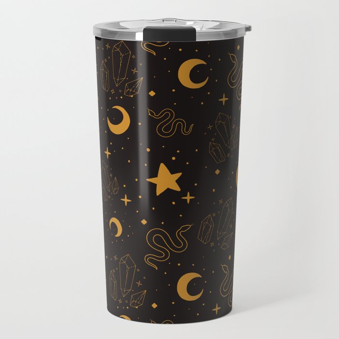 Black and Gold Celestial Witchy Pattern Travel Mug