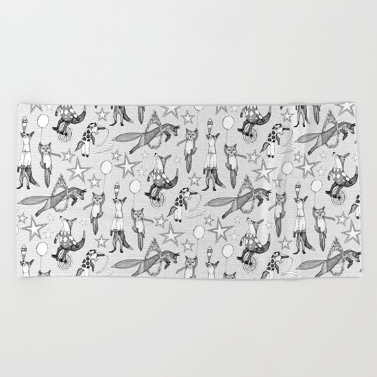 foxy circus black white Beach Towel