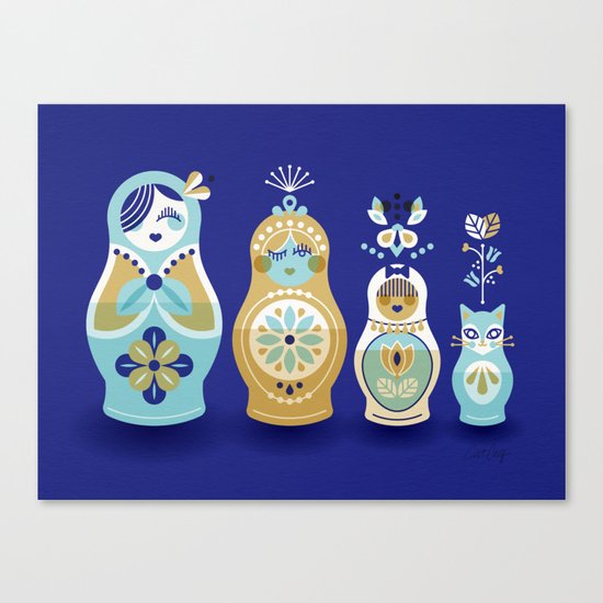 Russian Nesting Dolls – Navy Canvas Print