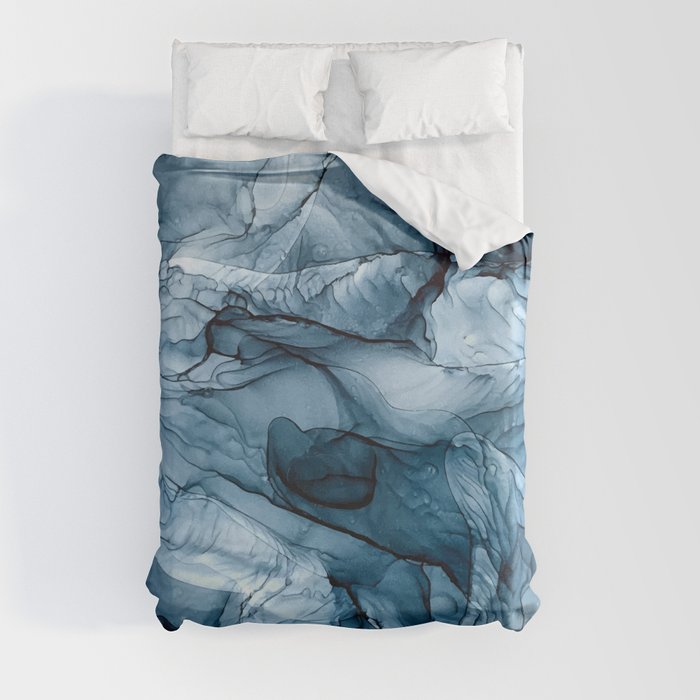 Churning Blue Ocean Waves Abstract Painting Duvet Cover