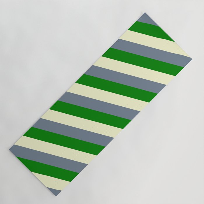 Light Yellow, Slate Gray, and Green Colored Lined Pattern Yoga Mat