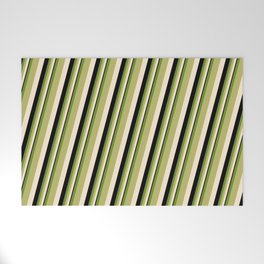 [ Thumbnail: Green, Dark Khaki, Beige & Black Colored Stripes/Lines Pattern Welcome Mat ]