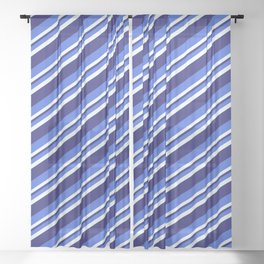 [ Thumbnail: Royal Blue, Mint Cream & Midnight Blue Colored Striped Pattern Sheer Curtain ]