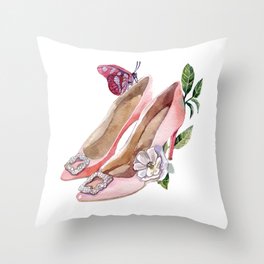 Shoes with flowers and butterfly Throw Pillow