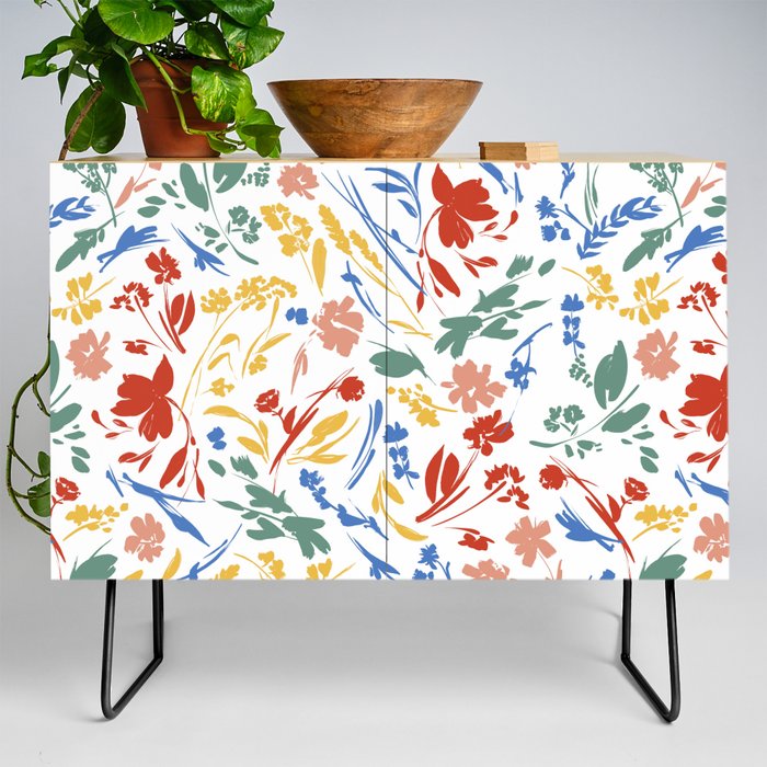 Wild colorful flowery meadow Credenza