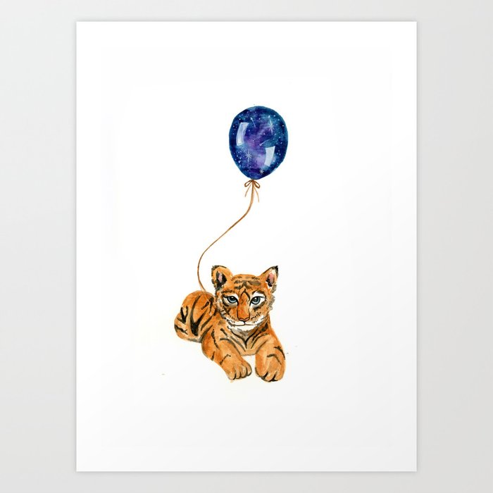 Flying Baby Tiger Watercolor Painting Art Print By Demikuo Society6