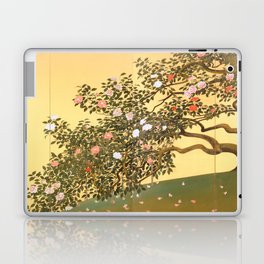 Camelia Petals Scattering Japanese Taisho Period 4 Panel Screen by Gyoshu Hayami  Laptop Skin