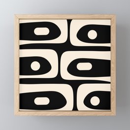 Mid Century Modern Piquet Abstract Pattern in Black and Almond Cream Framed Mini Art Print