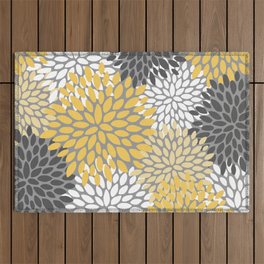 Modern Elegant Chic Floral Pattern, Soft Yellow, Gray, White Outdoor Rug