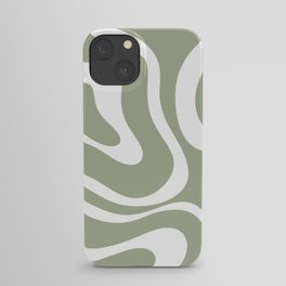 Modern Retro Liquid Swirl Abstract Pattern in Muted Sage Green and White iPhone Case