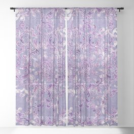 A Taste of Lilac Wine Sheer Curtain | Lace, Sacredgeomery, Painting, Mandala, Quantumfractal, Meditation, Quilt, Tile, Monochrome, Lilac 