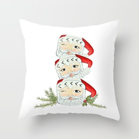 Vintage santa mug stack Throw Pillow